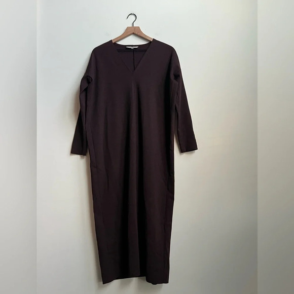 Bryn Walker Taylor Ponte Knit V Neck Oversized Maxi Dress Midi Port Womens XS - Picture 2 of 11